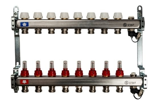 Коллекторный блок STOUT 1"х8х3/4 с расходомерами