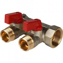 Коллектор с шаровыми кранами STOUT 3/4&quot;х3х1/2&quot; красные ручки