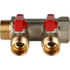 Коллектор с шаровыми кранами STOUT 3/4&quot;х3х1/2&quot; красные ручки