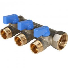 Коллектор с шаровыми кранами STOUT 3/4&quot;х3х1/2&quot; синие ручки SMB 6201 341203