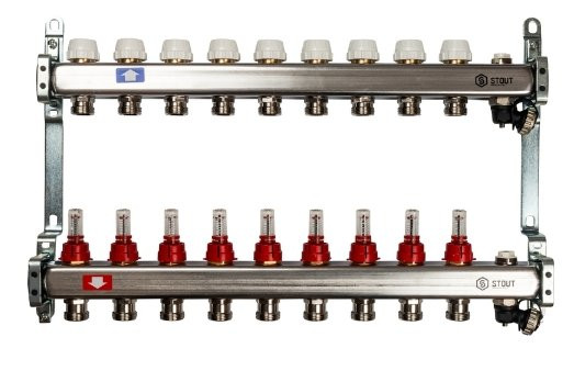 Коллекторный блок STOUT 1"х9х3/4 с расходомерами