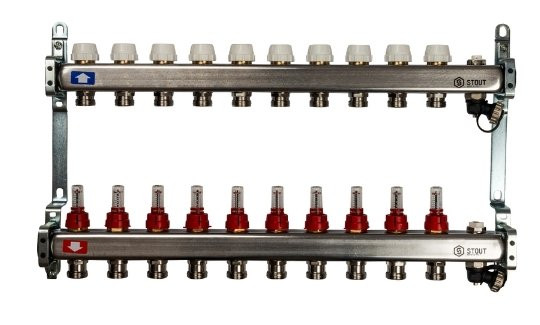 Коллекторный блок STOUT 1"х10х3/4 с расходомерами