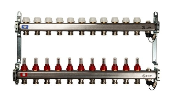 Коллекторный блок STOUT 1"х11х3/4 с расходомерами