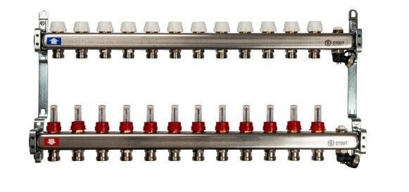 Коллекторный блок STOUT 1"х12х3/4 с расходомерами