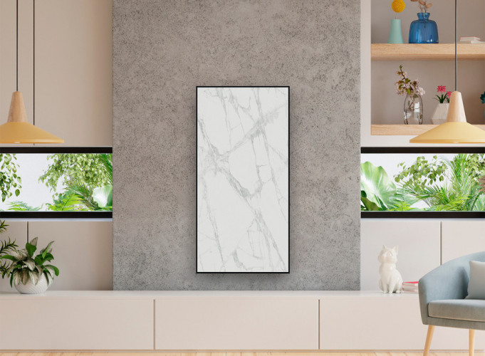 Отопительная панель STOUT WHITE STONE SCT 120*60 белый гранит / черный корпус