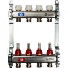 Коллекторный блок STOUT 1"х4х3/4" с расходомерами