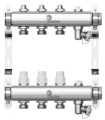 Коллектор для отопления Wester 1"-3/4 в сборе на 3 выхода с 2 заглушками
