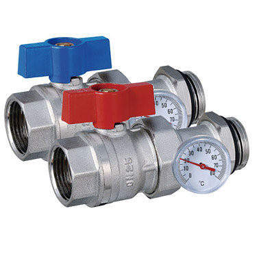 Кран прямой под термометр красная и синяя ручка бабочка TIM 1" М308-4