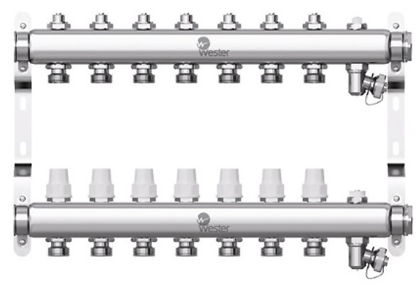 Коллектор для отопления Wester 1"-3/4 в сборе на 7 выходов с 2 заглушками