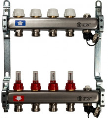 Коллекторный блок STOUT 1"х4х3/4 с расходомерами