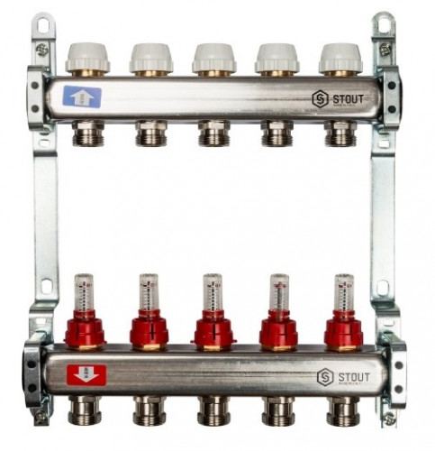 Коллекторный блок STOUT 1х5х3/4 с расходомерами