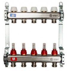Коллекторный блок STOUT 1х5х3/4 с расходомерами