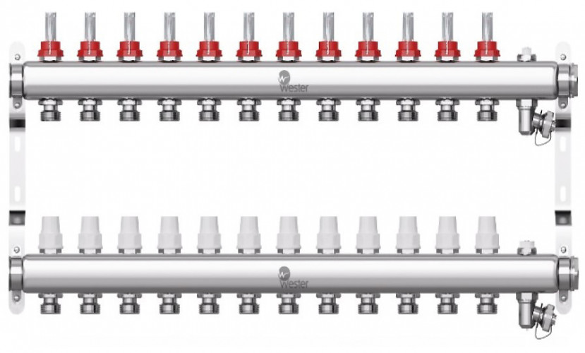 Коллекторная группа Wester 1"-3/4 в сборе с расходомерами на 12 выходов