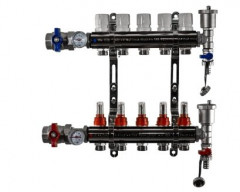 Коллекторная группа латунь TIM 5 выходов KA005 с кранами и расходомерами