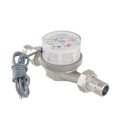 Счетчик воды Valtec VLF-15U-I универсальный с импульсным выходом cо сгонами 1/2", 80 мм (NEW)