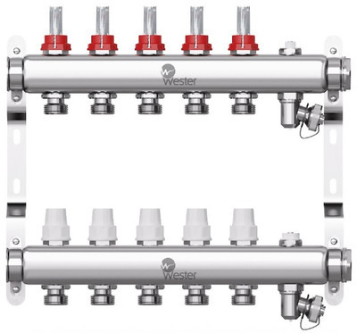 Коллекторная группа Wester 1"-3/4 в сборе с расходомерами на 5 выходов