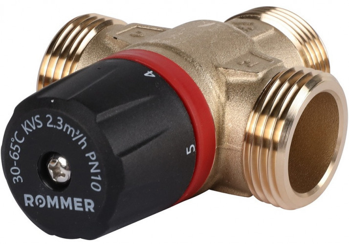 Смесительный клапан Rommer 1" НР 30-65°С KV 2,3 (RVM-1131-236525) центральное смешивание