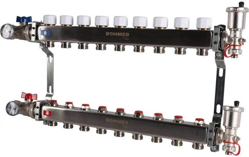Для отопления Rommer 1"/3/4"x9 с запорными клапанами (RMS-3210-000009)