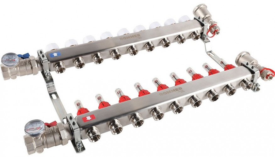 Для отопления Rommer 1"/3/4"x9 с расходомерами (RMS-1210-000009)