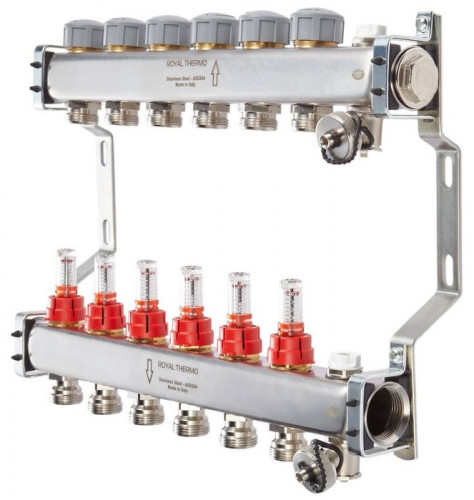 Для отопления Royal Thermo 1" ВР-3/4" НР, 12 выходов с расходомерами, нерж. (RTE 52.112)