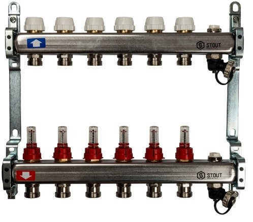 Коллекторный блок STOUT 1"х6х3/4 с расходомерами