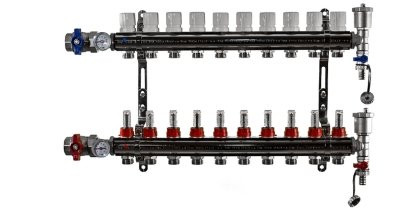 Коллекторная группа TIM 10 выходов KA010 с кранами и расходомерами латунь